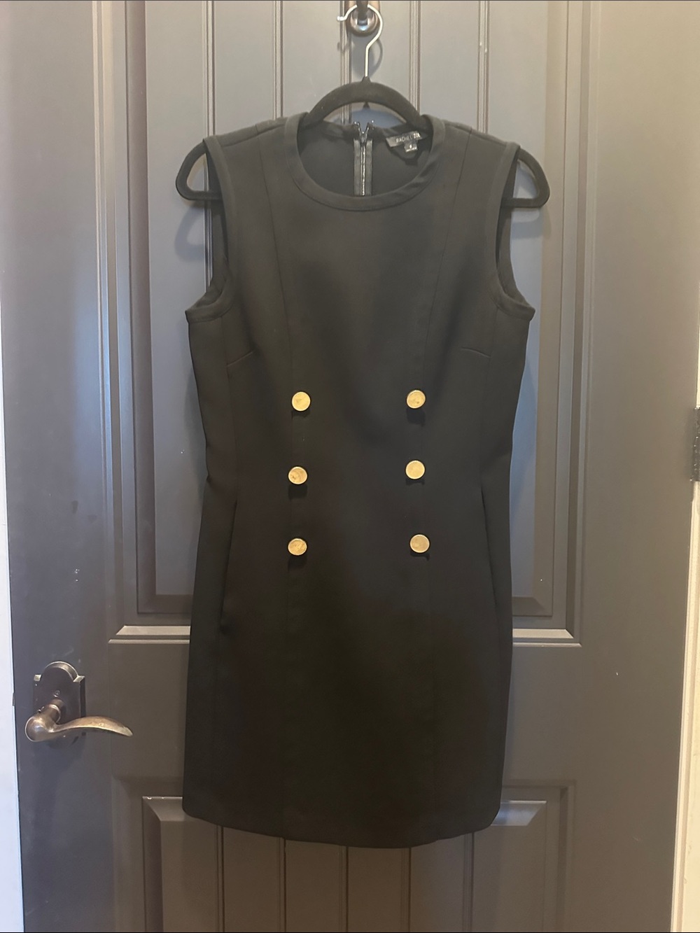 Rachel Zoe Black Sleeveless Shift Dress with Gold Buttons Detail